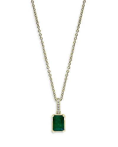Bloomingdale's Fine Collection Emerald & Diamond Pendant Necklace