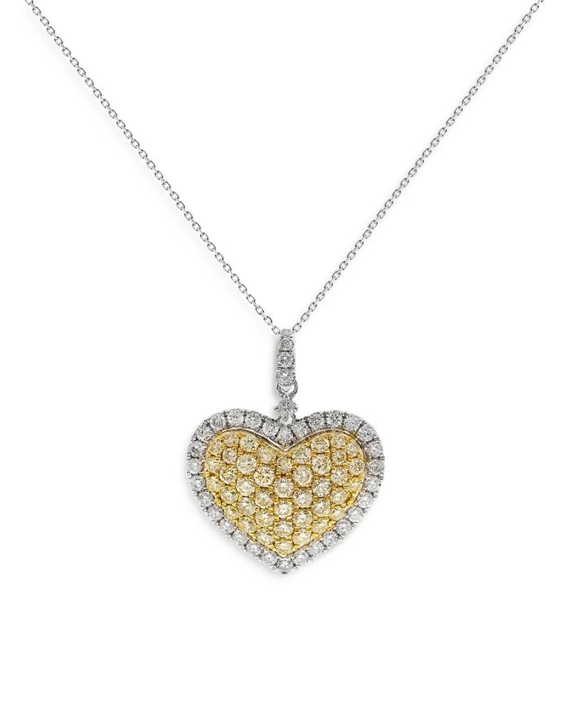 Yellow & White Diamond Heart Pendant Necklace in 14K White & Yellow Gold, 18"