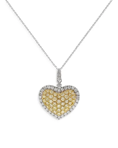 Yellow & White Diamond Heart Pendant Necklace in 14K White & Yellow Gold, 18"