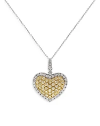 Yellow & White Diamond Heart Pendant Necklace in 14K White & Yellow Gold, 18"