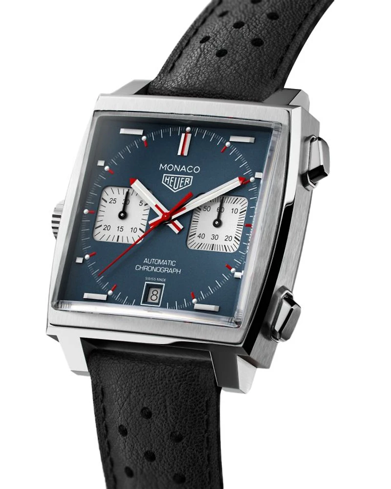 Monaco Calibre 11 Automatic Men's Blue Leather Chronograph, 39mm