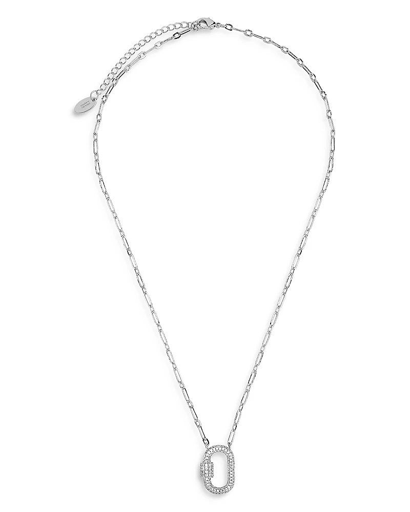 Sterling Forever Pave Carabiner Lock Pendant Necklace, 16