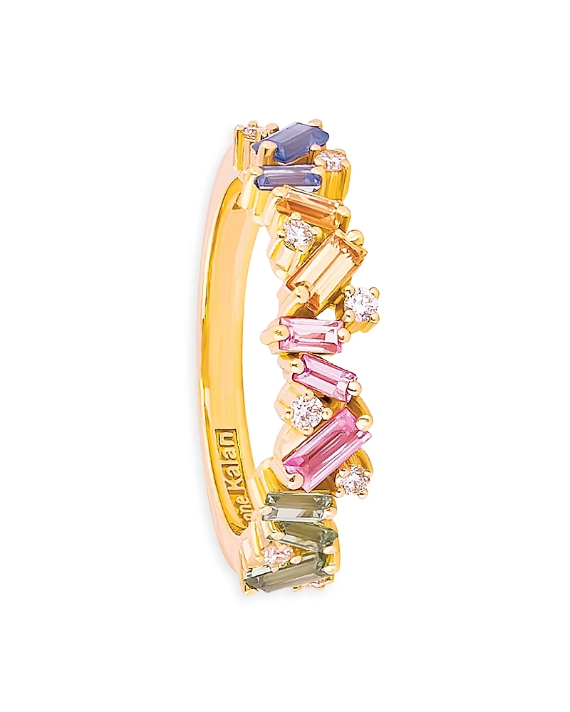 Suzanne Kalan 18K Yellow Gold Fireworks Pastel Rainbow Sapphire & Diamond Statement Ring