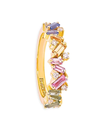 Suzanne Kalan 18K Yellow Gold Fireworks Pastel Rainbow Sapphire & Diamond Statement Ring
