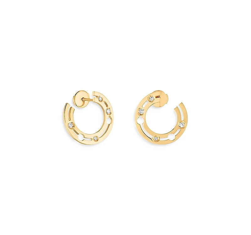 Dinh Van 18K Yellow Gold Pulse Hoop Earrings with Diamonds