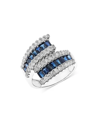 Sapphire & Diamond Bypass Ring in 14K White Gold