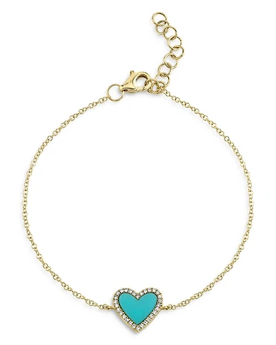 Diamond & Turquoise Heart Chain Bracelet in 14K Yellow Gold - Exclusive
