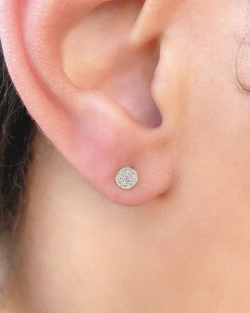 14K Yellow Gold Diamond Circle Stud Earrings - Exclusive