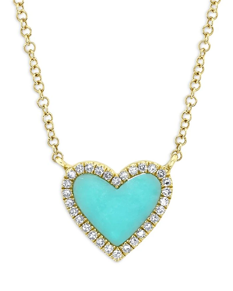14K Yellow Gold Kate Turquoise & Diamond Heart Pendant Necklace, 18"