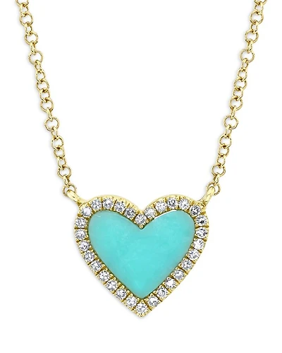 14K Yellow Gold Kate Turquoise & Diamond Heart Pendant Necklace, 18"
