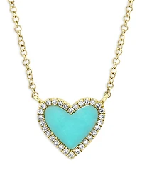 14K Yellow Gold Kate Turquoise & Diamond Heart Pendant Necklace, 18"