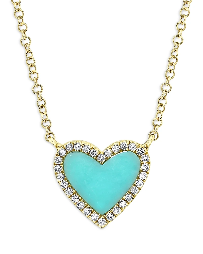 Moon & Meadow 14K Yellow Gold Kate Turquoise & Diamond Heart Pendant Necklace, 18