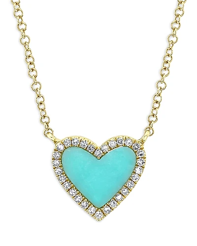 Moon & Meadow 14K Yellow Gold Kate Turquoise & Diamond Heart Pendant Necklace, 18