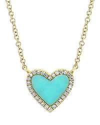 Moon & Meadow 14K Yellow Gold Kate Turquoise & Diamond Heart Pendant Necklace, 18