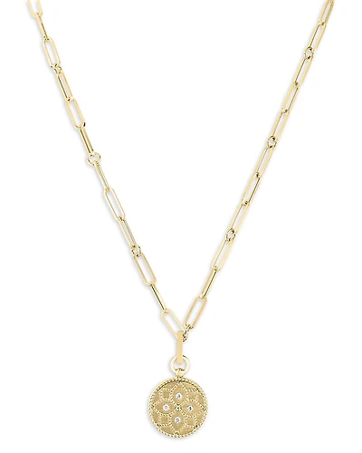 Roberto Coin 18K Yellow Gold Venetian Princess Diamond Floral Disc Pendant Necklace, 19