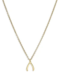 Zoe Lev 14K Yellow Gold Wishbone Pendant Necklace, 16-18