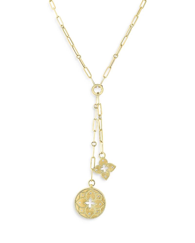 Roberto Coin 18K Yellow Gold Venetian Princess Diamond Accented Flower & Open Disc Pendant Lariat Necklace, 15