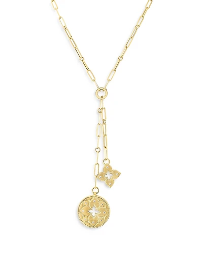 Roberto Coin 18K Yellow Gold Venetian Princess Diamond Accented Flower & Open Disc Pendant Lariat Necklace, 15