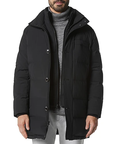 Andrew Marc Shelton Cool Touch Regular Fit Quilted Down Parka with Removable Shearling Trimmed Bib