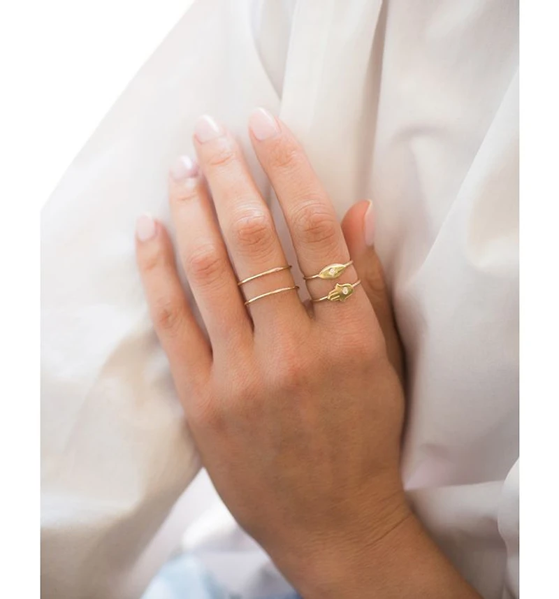 14K Yellow Gold Diamond Hamsa Ring