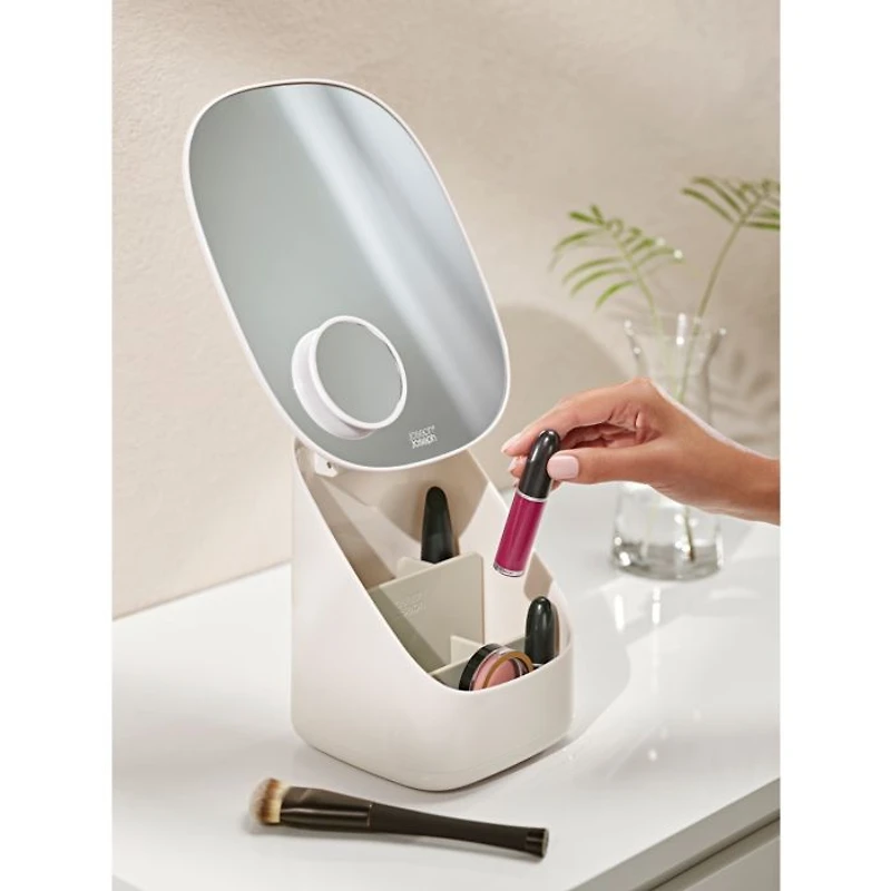 Viva Pedestal Mirror with Cosmetic Storage, Shell