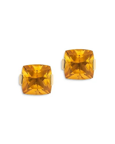 Cushion Cut Citrine Stud Earrings in 14K Yellow Gold