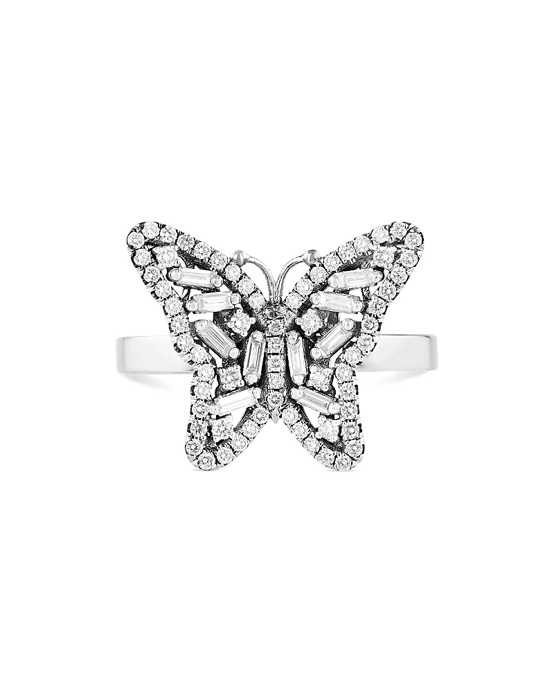 Suzanne Kalan 18K White Gold Fireworks Diamond Round Cut & Baguette Butterfly Ring