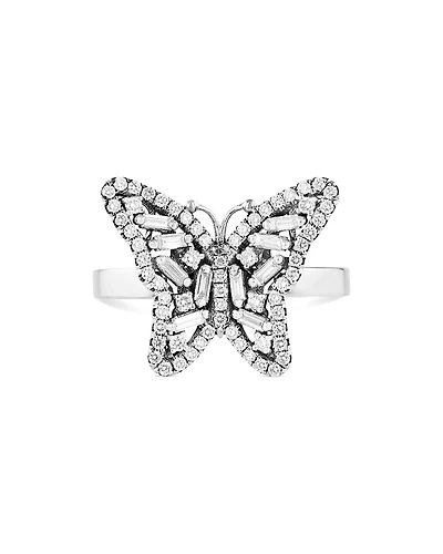 Suzanne Kalan 18K White Gold Fireworks Diamond Round Cut & Baguette Butterfly Ring