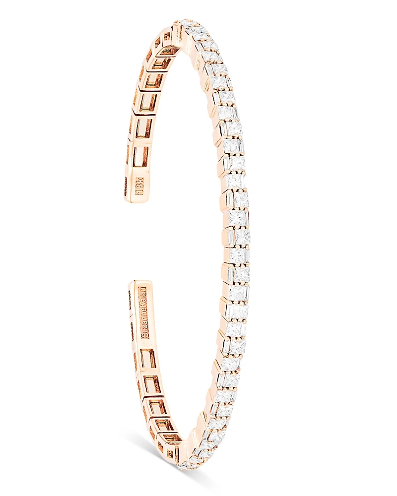 Suzanne Kalan 18K Rose Gold Diamond Princess Cut & Baguette Bangle Bracelet