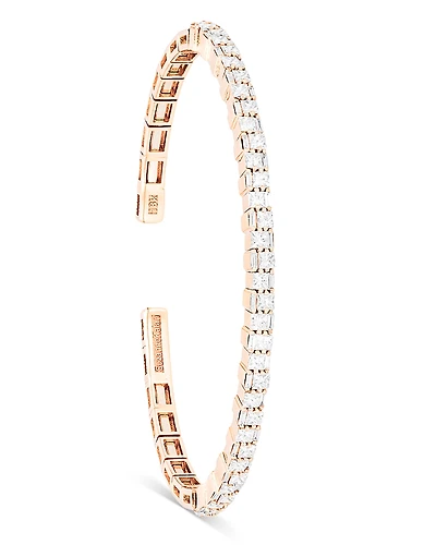 Suzanne Kalan 18K Rose Gold Diamond Princess Cut & Baguette Bangle Bracelet