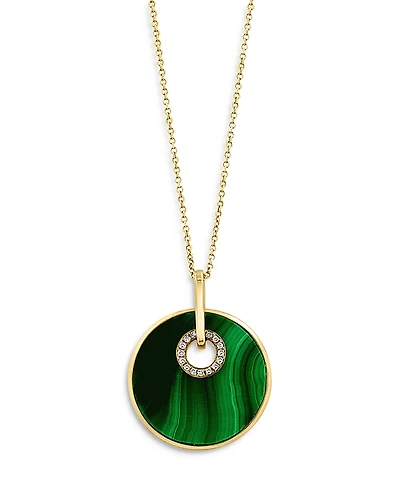 Bloomingdale's Fine Collection Malachite & Diamond Medallion Pendant Necklace