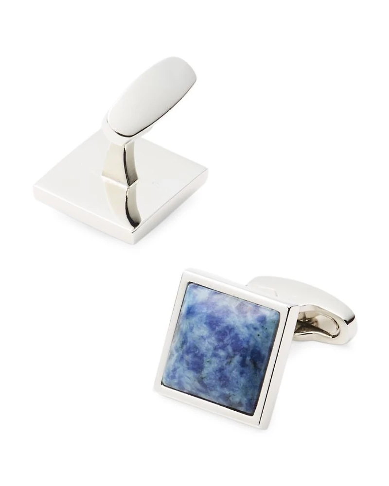 Blue Stone Silver Tone Cuff Links