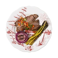 Country Estate Scallop Dinner Plate Winter Frolic, Christmas Eve Ruby