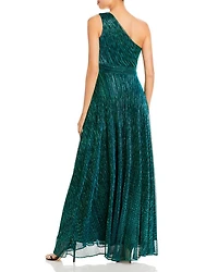 One Shoulder Crinkled Metallic Gown - Exclusive