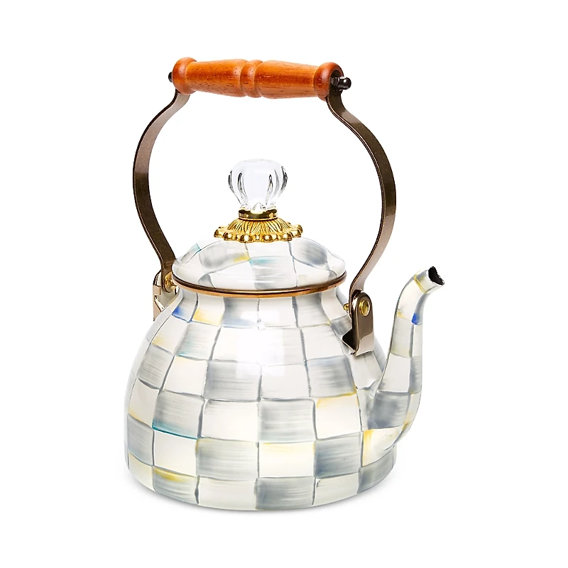 Mackenzie-Childs Sterling Check Enamel Tea Kettle