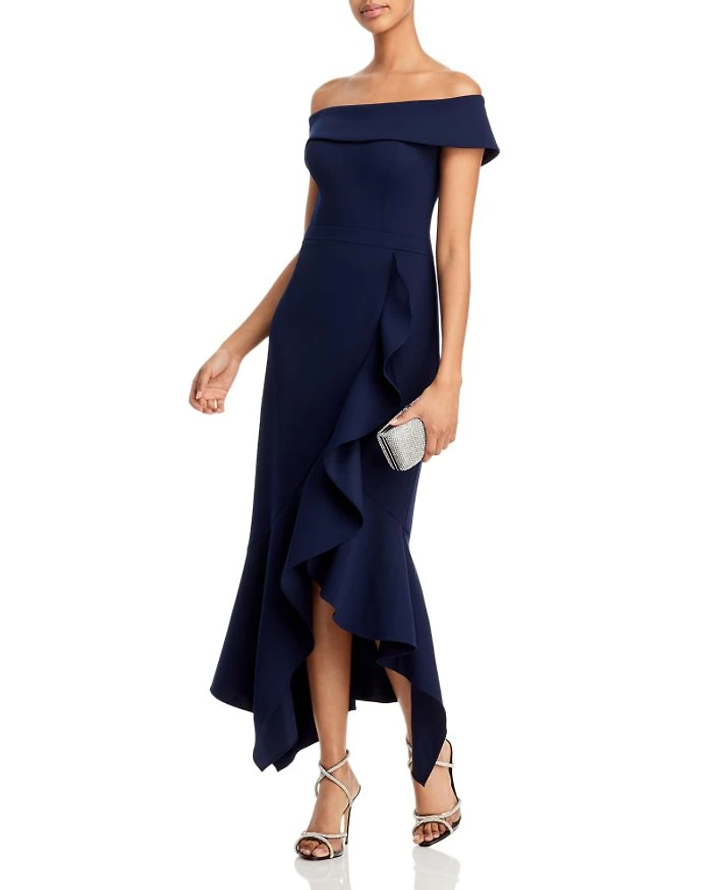 Scuba Crepe Off-the-Shoulder Midi Dress - Exclusive
