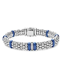 Lagos 18K Yellow Gold & Sterling Silver Diamond & Ultramarine Ceramic Rondelle & Caviar Bead Statement Bracelet
