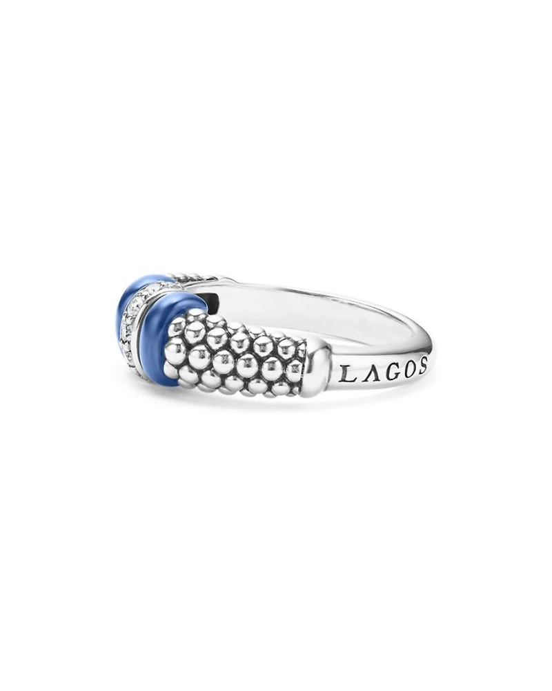 Sterling Silver Diamond & Ultramarine Ceramic Rondelle Bead Ring