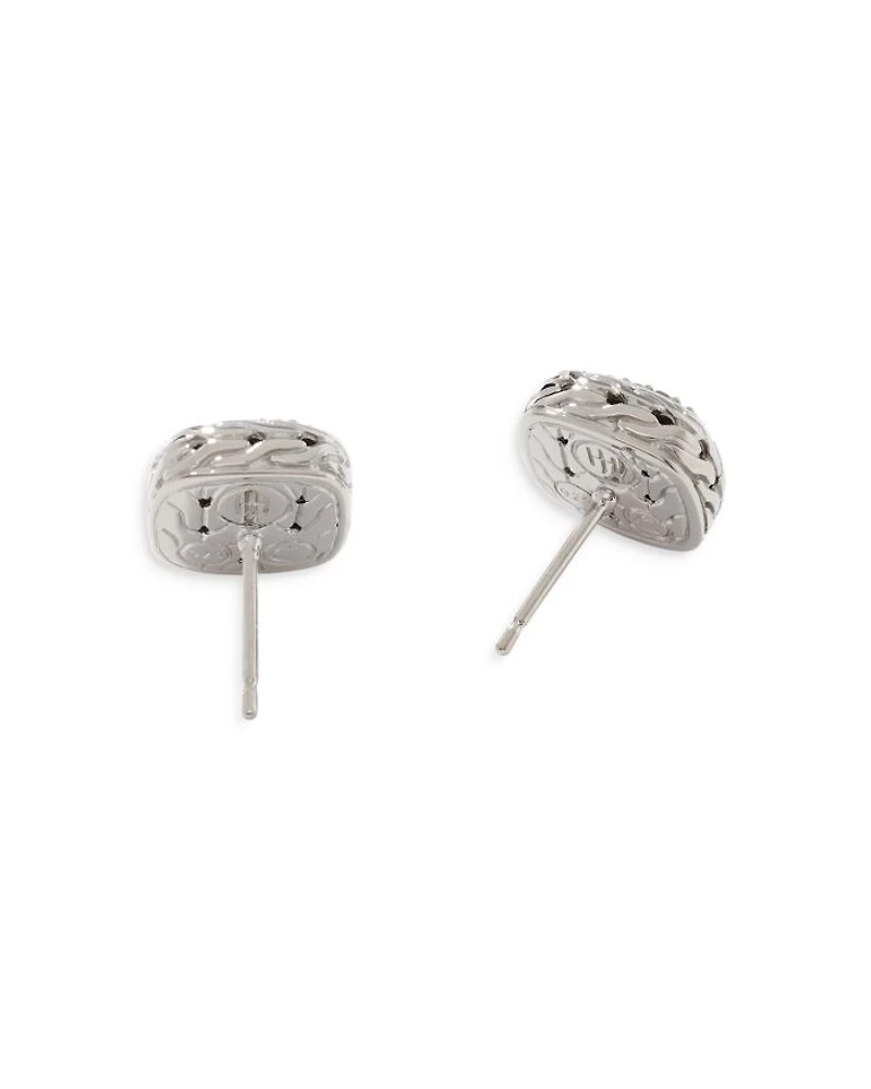 Small Square Stud Earrings with Black Sapphire
