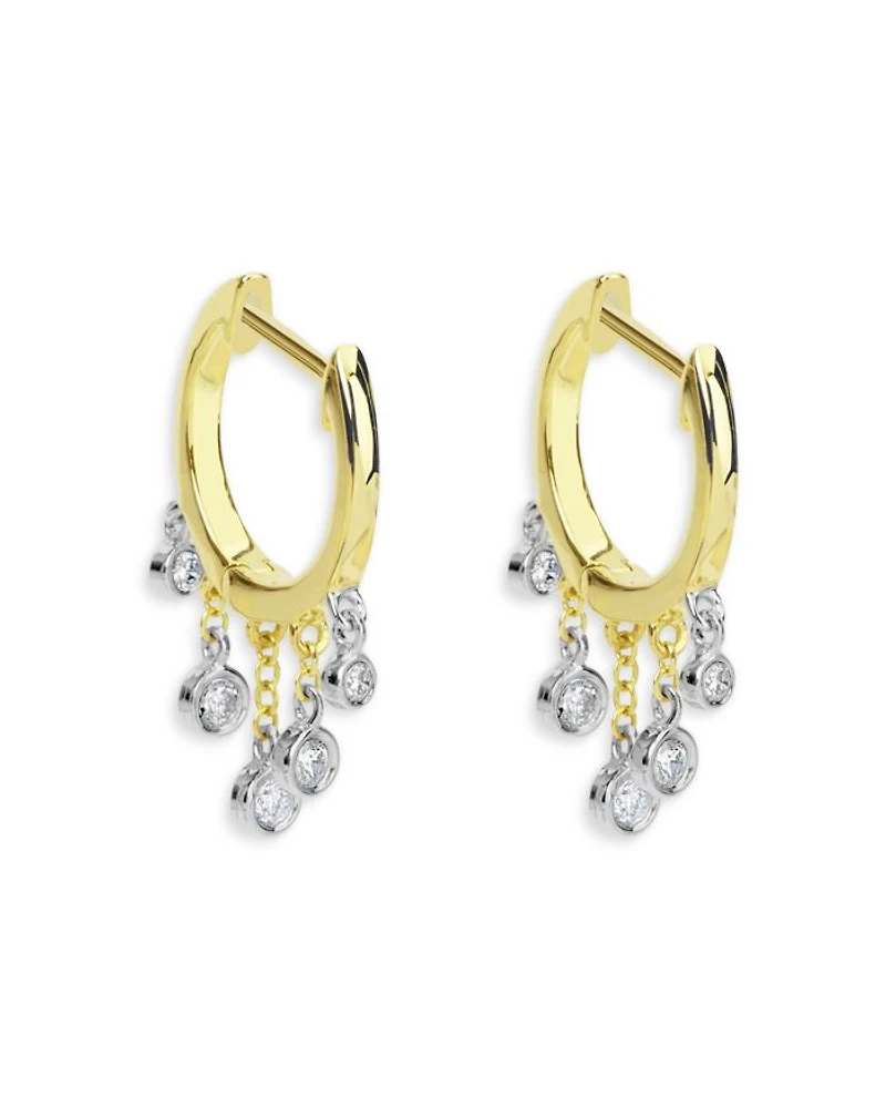 14K White Gold & Yellow Gold Diamond Bezel Dangle Hoop Earrings