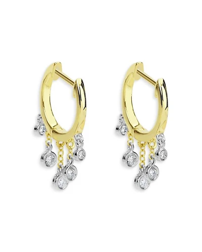 14K White Gold & Yellow Gold Diamond Bezel Dangle Hoop Earrings
