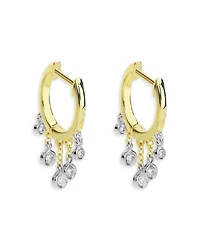 14K White Gold & Yellow Gold Diamond Bezel Dangle Hoop Earrings