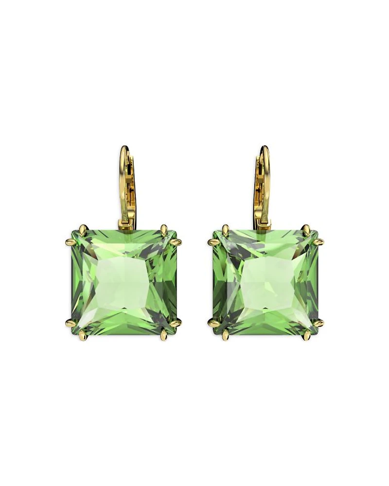 Millenia Green Square Crystal Drop Earrings in Gold Tone