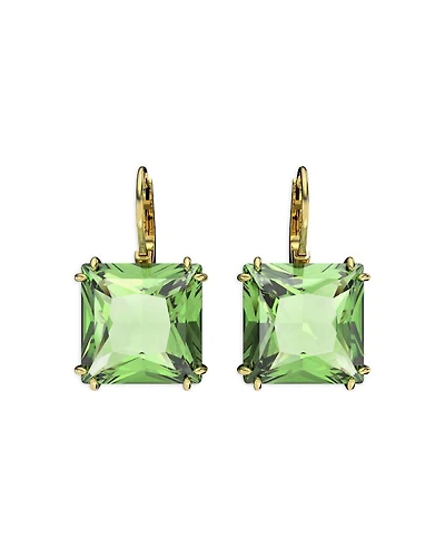 Millenia Green Square Crystal Drop Earrings in Gold Tone