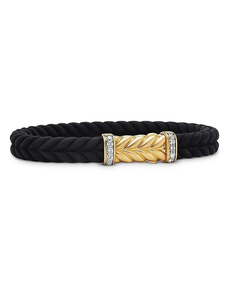 David Yurman Men's 18K Yellow Gold Chevron Diamond Pave Woven Rubber Bracelet