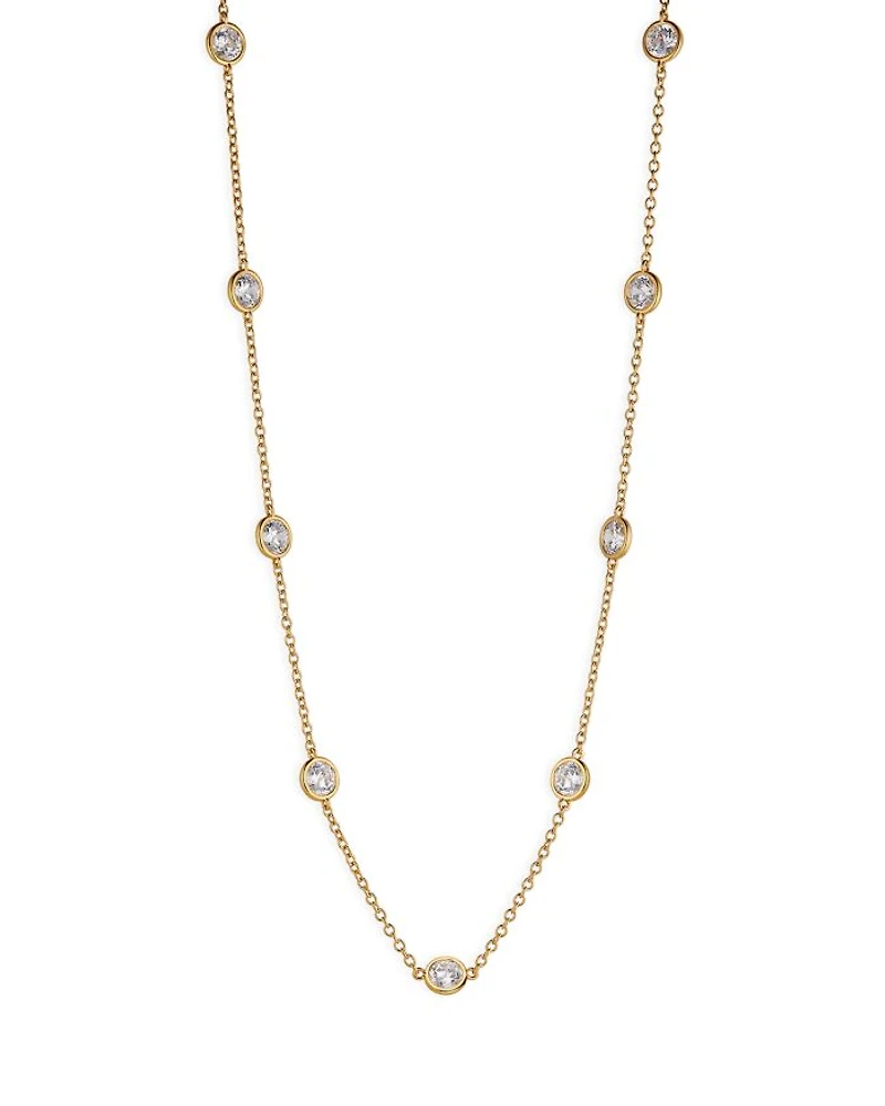 Elevate Cubic Zirconia Station Necklace in 18K Gold Plated, 16"-18"