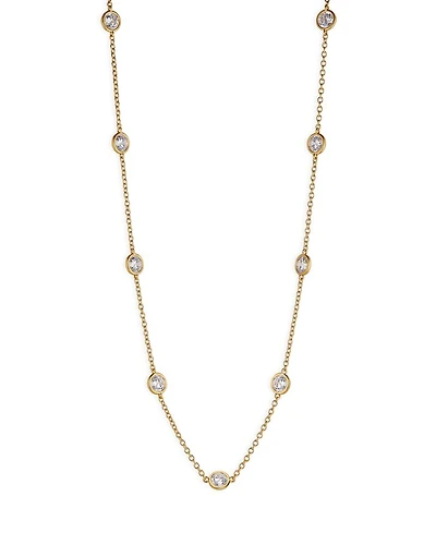 Elevate Cubic Zirconia Station Necklace in 18K Gold Plated, 16"-18"