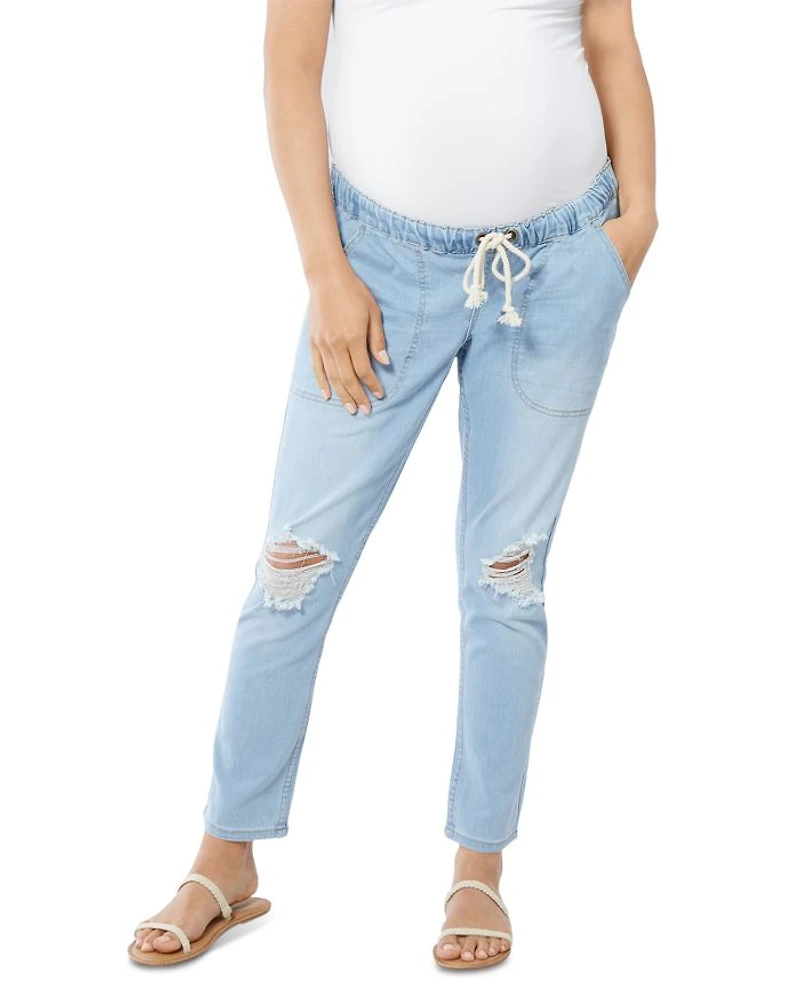 Distressed Drawstring Maternity Jeans