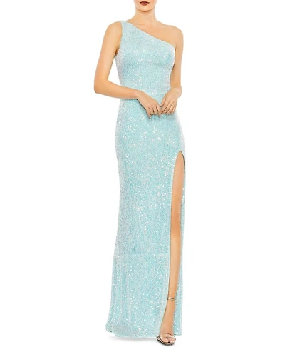 Sequined One Shoulder Column Gown