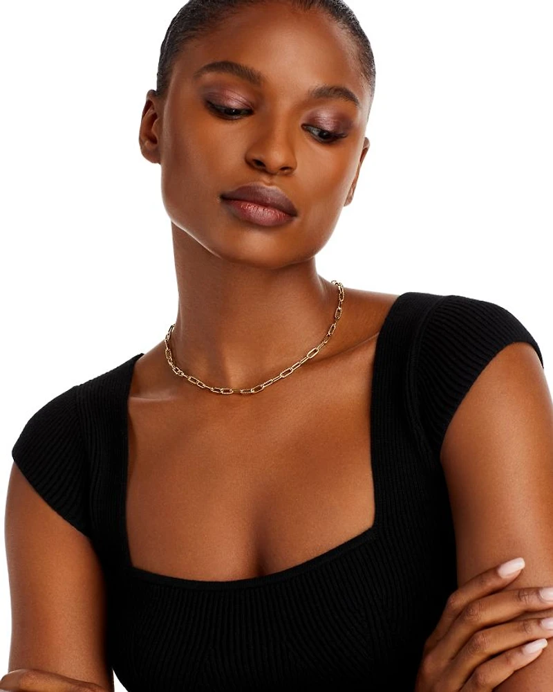 18K Yellow Gold Textured Link Chain Necklace